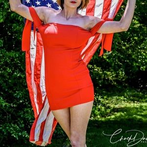 Red off the shoulder tie dress